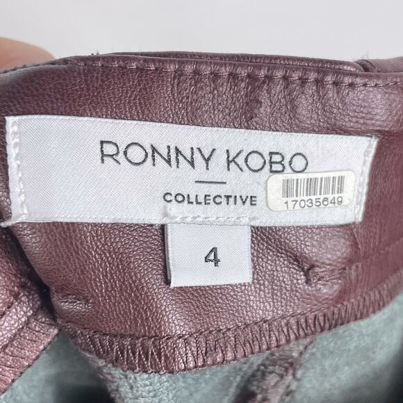 Ronny Kobo Burgundy Faux Leather Pants High Rise Wide Leg Vegan Sz 4 - Picture 11 of 12